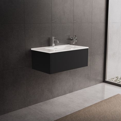 Inda - Mobile bagno 80 cm Nero opaco con 1 cassetto e lavabo in (1/5)
