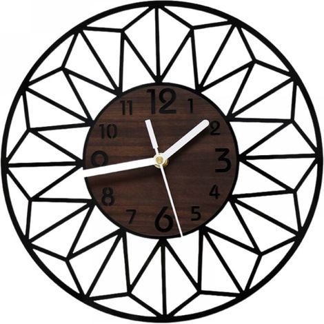 Horloge Murale 30cm Bois Massif Métal Silencieuse sans Tic Tac pour Salon Cuisine Bureau Moderne Classique (1/3)