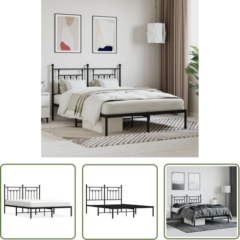 The Living Store Bettgestell mit Kopfteil Metall Schwarz 140x190 cm - Metallbettfundament - Doppelbett - Boxspringrahmen - Schwarzes Bettgestell - Schlafzimmermöbel (1/5)