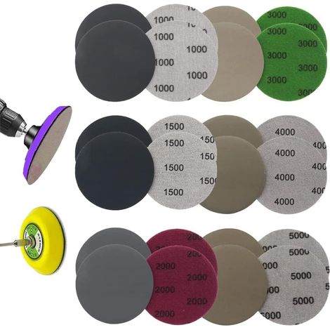 Disques de ponçage ronds de 80 mm avec velcro, pour ponçage humide et sec (paquet de 24), 1000/1500/2000/3000/4000/5000 pour flocage. (1/5)