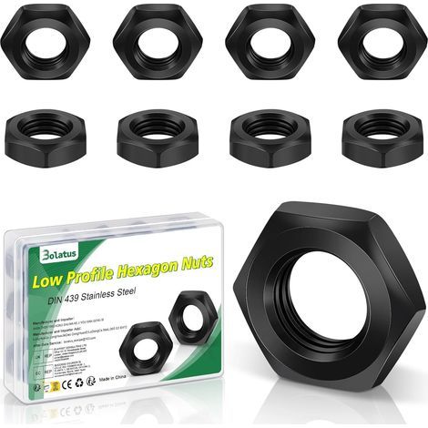 Lot de 10 écrous M12, écrous hexagonaux M12 (forme basse), DIN 439 en acier inoxydable, écrous plats en acier inoxydable pour vis, tiges filetées, rondelles, machines (1/5)