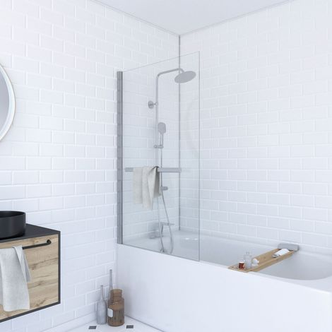 pare baignoire pivotant avec porte-serviette 85x150cm - profilé chrome - verre 6mm - tshape chromed
