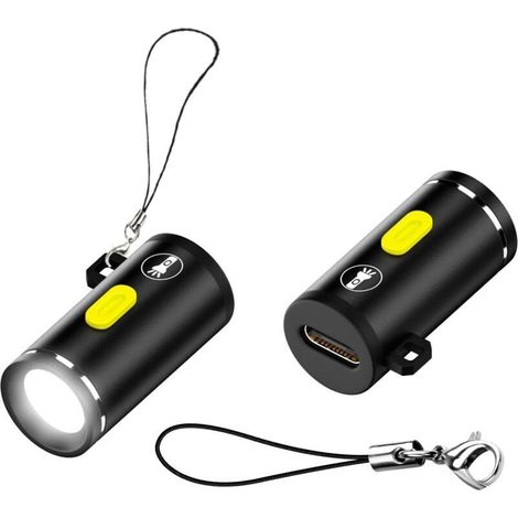 Mini-USB-C-Taschenlampe (Batterie nicht enthalten) – 2er-Pack, Aluminium, 5 V/1 W, mit Schlüsselanhänger – Ideal für Camping