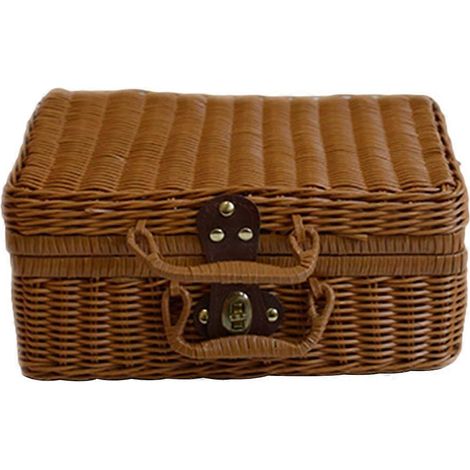 Vintage Aufbewahrungskoffer, handgefertigt aus Rattan, Kosmetik- und Reiseorganizer