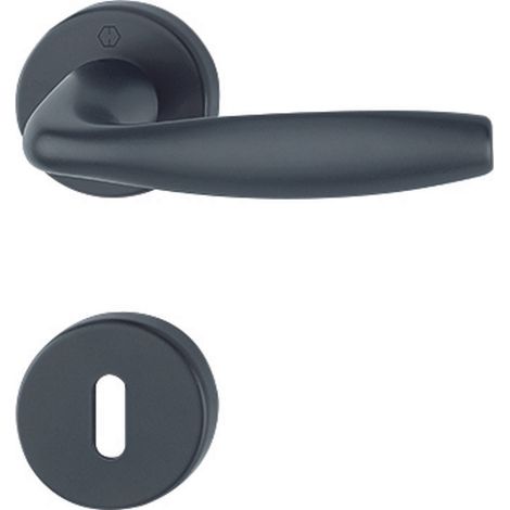 Hoppe Et Cie – Poignée de porte d'entrée à cylindre – finition noir mat – rosace ronde Ø52mm – clé L – épaisseur de porte 35 à 45mm