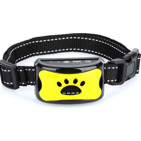 3 In1 Collier anti-aboiement pour chien Dispositif d'aboiement excessif Sûr Inoffensif & Formation anti-aboiements sans cruauté - Jaune