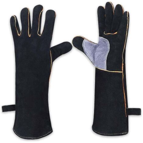 Pair Extrem feuer- und hitzebeständige Handschuhe aus Leder mit Kevlar-Nähten, perfekt geeignet für Kamine, Öfen, Backöfen, Grills, Schweißen, Barbecues, MIG-Schweißen, als Topflappen und für den Umga