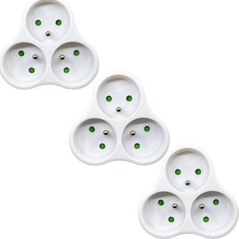 3X 16A 2P+T - Multiprise Triangulaire avec Sécurité Enfant - Polypropylène Blanc - Idéale pour Usage Domestique - Certifiée NF - Blanc-3pcs (1/5)