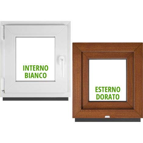 Finestra PVC BauPlaza 110 x 110 cm (LxH) Oscillo-Battente Apertura Sinistra – Rovere Dorato Esterno / Bianco Interno – Doppio Vetro (1/5)