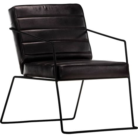 Fauteuil Chaise de Salon - Fauteuil design Noir Cuir véritable Chic-567134 (1/5)
