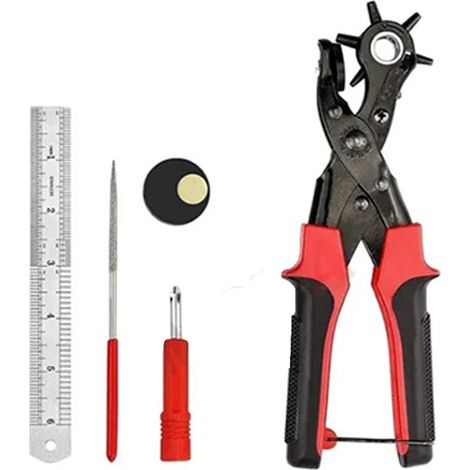 Lederlochzange, 3er-Set Gürtellocher, verstellbares Werkzeug mit Lineal und Wetzstab, DIY-Set (1/5)