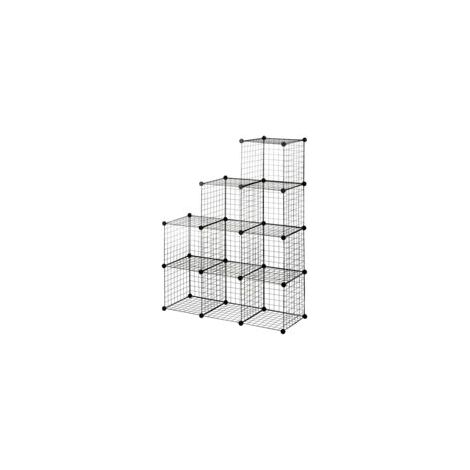 Étagère modulaire, étagère cubique, range-chaussures, 9 cubes, conception modulaire, acier, noir, 35 x 35 x 35 cm par cube (1/4)