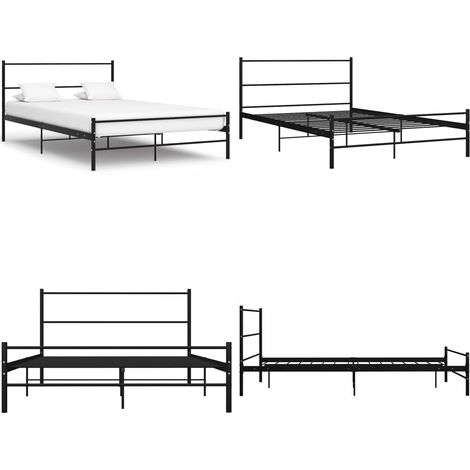Cadre de lit avec tête de lit sans matelas noir 160x200cm métal - Cadre De Lit - Lit Double - Lit Metal - Lit Design - Literie - Home & Living (1/5)