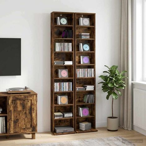 vidaXL CD Cabinet 2 pcs Smoked Oak 33 x 23.5 x 175 cm Engineered Wood (1/5)