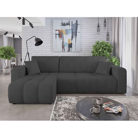 Ecksofa mit Schlaffunktion Sofa DAGNY in Stoff Cosmic Anthrazit Ottomane Links