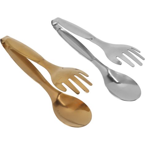 Lot de 2 pinces à cuillère et fourchette, petites pinces de service en acier inoxydable, pinces à salade pour pâtisserie et buffet, accessoires de cuisine (1/5)