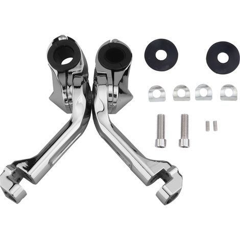 Jeu de supports moteur longs chromés pour repose-pieds moto Honda, fixation par serrage sur cadre, angle incliné (1/5)