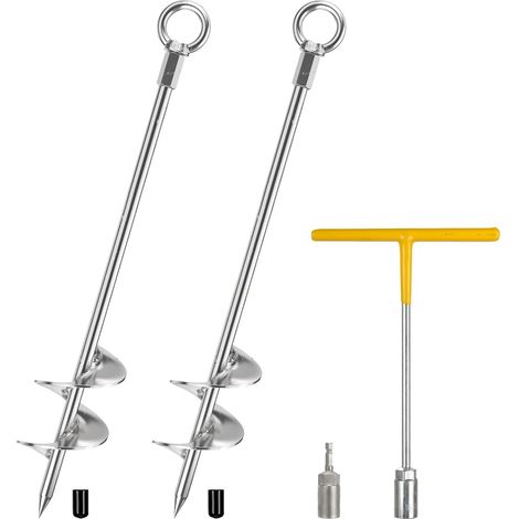 Ancrage au Sol Robuste Lot de 2, Ancres de Sol à Vis 76 cm Haute Résistance avec Poignée en T et Adaptateur pour Perceuse 14 mm, pour Trampoline, Auvent, Balançoire, Tonnelle et Pavillon (1/5)