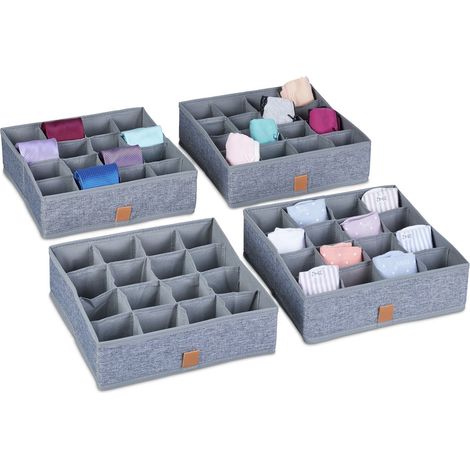 Organizadores de cajones para ropa interior, juego de 4 con 16 compartimentos