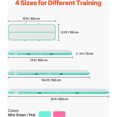 Tapis de Gymnastique Gonflable 3x1 m avec Gonfleur Gym Vert Menthe, pour Cheerleading Yoga Acrobatie Maison, Épaisseur 10 cm, Piste… (1/5)