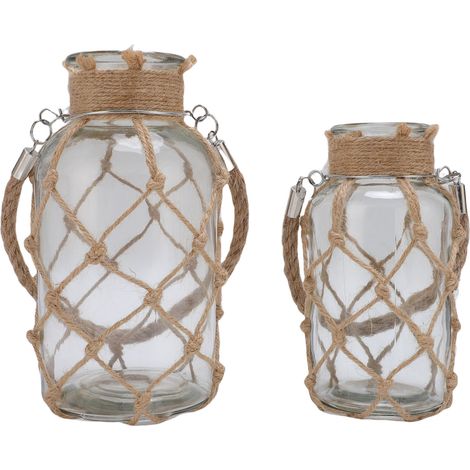 2 vases verre fleurs séchées filet corde poignée – Bouteilles décoratives rustiques maison déco chambre salon table basse entrée bureau (1/5)