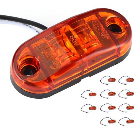 10 Stück 2,5 Zoll 2-LED Seitenmarkierungsleuchten, oval, superhell, wasserdicht, für PKW, Anhänger, LKW, gelb (1/5)