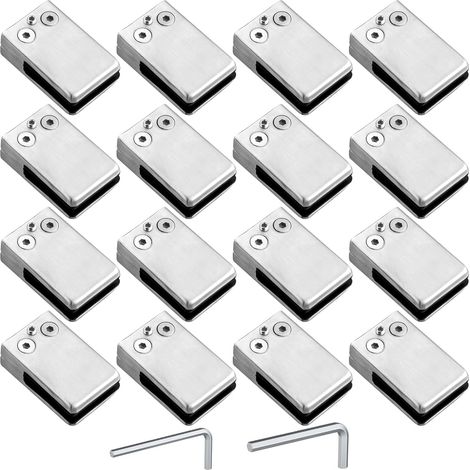16 Pinces à Verre Taille L (10–11 mm) en Acier Inoxydable – Dos Plat, Finition Brossée, Fixation Antirouille avec Vis de Serrage pour Balustrade, Garde-Corps, Escalier et Main Courante (1/5)