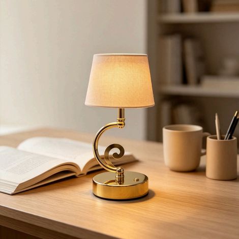 Lampe de table vintage abat-jour nuage couleur abricot, lampe de chevet tactile LED 3 couleurs, rechargeable USB (1/4)