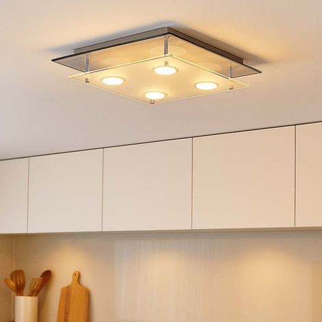 LED Deckenleuchte Glas satiniert Wohnzimmerlampe Chrom Schlafzimmerleuchte, 4x 3W 4x 180lm warmweiß, LxBxH 34 x 34 x 8 cm