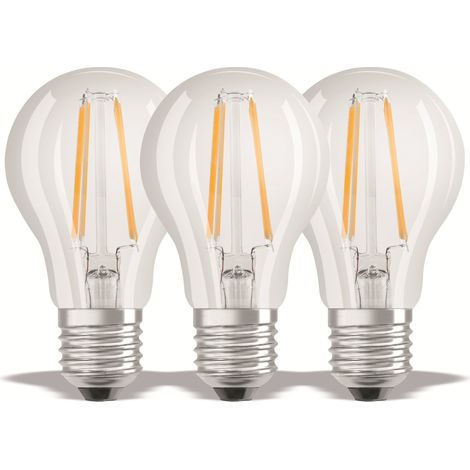 OSRAM LED Base Classic A, in Kolbenform mit E27-Sockel, Nicht Dimmbar, Ersetzt 60 Watt, Filamentstil Klar, Warmweiß - 2700 Kelvin, 3er-Pack (1/5)