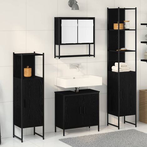 vidaXL Badezimmermöbel-Set mit Regal 4 pcs Schwarz Holzwerkstoff (1/5)