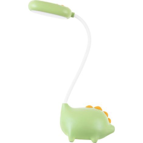 Lampe de bureau tactile USB flexible en forme de dinosaure, lampe de bureau LED à col flexible, luminosité réglable, vert (1/4)