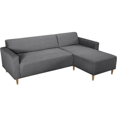 Canapé d'angle fixe réversible - 4 places - BOB - Velours cotelé Anthracite - 197 x 138 x 65 cm (1/5)