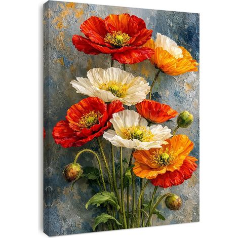 Tableau mural avec cadre 30 x 40 cm Motif fleurs sur toile pour salon, chambre à coucher, cuisine, bureau – Impression botanique avec crochets, clous et fixation magique – Décoration murale (1/5)