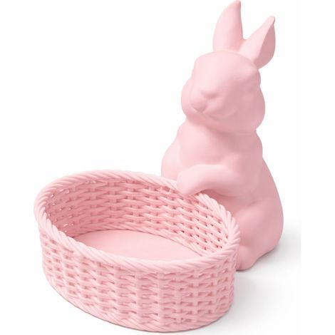 Decorazione pasquale: coniglietto rosa con cestino, ornamento natalizio (1/3)