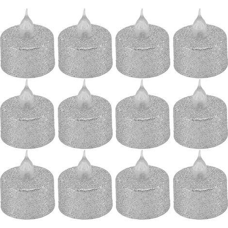 Bougies LED décoratives sans flamme, sans flamme, à piles, fonctionnant sur piles, couleur argent, pour Noël et les mariages (lot de 12). (1/5)