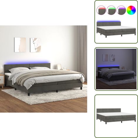Sommier à lattes de lit avec matelas LED Gris foncé 200x200 cm - Lit Capitonné - Lit Velours - Lit Avec Éclairage Led - Lit Design - Lit Double (1/5)