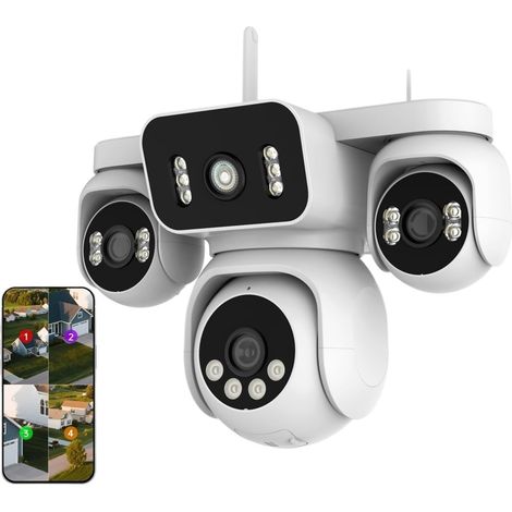 Caméra de sécurité WiFi 8 MP, 4 objectifs, 4 écrans, Rotation 360° PTZ, Zoom 16x, étanche, for la Surveillance Domestique et extérieure (CCTV).(8MP 5X Camera)