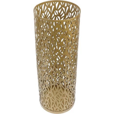 Porte-parapluies en métal, solution de rangement multifonctionnelle de couleur dorée pour la maison, avec un design ajouré. (1/5)