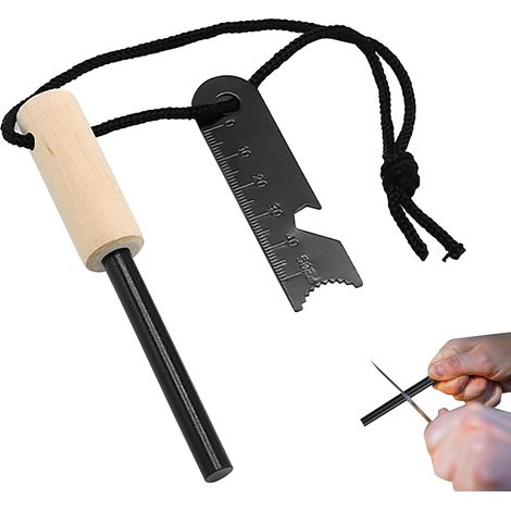 Survival Fire Steel – Kit allume-feu en acier avec tige de ferrocium en magnésium avec grattoir et sifflet, outil de survie d'urgence en plein air pour voyage, camping, randonnée (1/5)