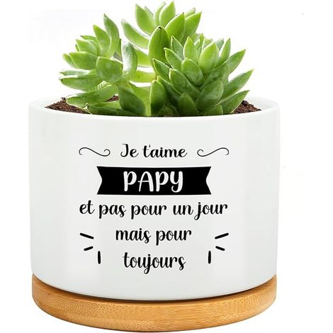 Pot de fleurs pour grand-père pour anniversaire, Noël, Fête des Pères, Saint Valentin, Intérieur - Céramique blanche (1/5)