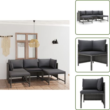 Salon de jardin 5 pcs avec coussins Résine tressée Gris - Salon De Jardin - Mobilier De Jardin - Ensemble De Salon - Meubles De Jardin - Résine Tressée