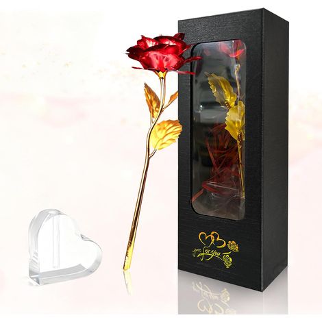 Rose éternelle en soie plaqué or 24 carats avec boîte cadeau et support pour anniversaire, petite amie, fête des mères, mariage, Noël, anniversaire de mariage (1/5)