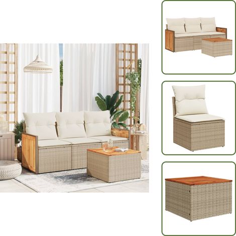 The Living Store 4-tlg. Garten-Sofagarnitur mit Kissen Beige Poly Rattan - Gartenmöbel - Sofagarnitur - Rattan Möbel - Outdoor Möbel - Lounge Set (1/5)
