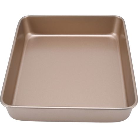 Plaque de cuisson antiadhésive en acier au carbone de qualité alimentaire, cuisson uniforme, épaisseur 0,8 mm, pour usage domestique, couleur or, 33 cm de profondeur. (1/5)