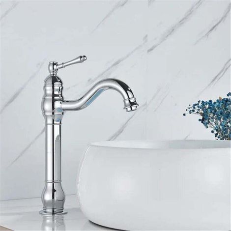 Robinet de lavabo monté sur le pont en cuivre antique à poignée unique pour salle de bain, robinet mitigeur à long bec pour évier, robinet d'évier haut de gamme, galvanoplastie de style haut de gamme