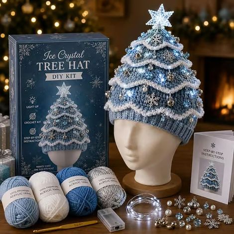 Kit de bricolage pour chapeau de sapin de Noël lumineux au crochet, 23 cm (9,1 pouces) de LED, décoration d'ange bénissant, 1 pièce C (1/4)