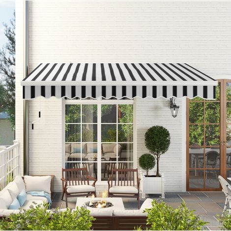 Toldos Exteriores de aluminio blancos 395x245 cm, retráctil manual con manivela, resistente a UV, altura de montaje 250-350 cm (1/5)