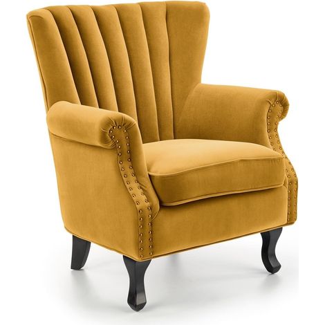 Sillón Houston 1105, Amarillo oscuro, 87x73x70cm, Tapiz, Patas: Madera, 0 (1/5)