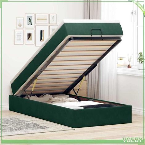 Cadre de lit ottoman avec matelas - 3311150 - 80x200 cm - velours vert foncé - rangement hydraulique (1/5)